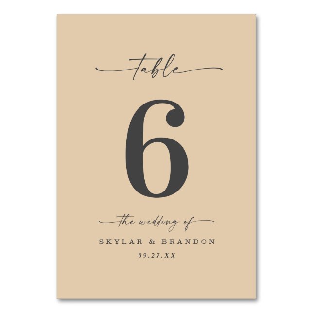 Simple Solid Colour Dusty Yellow Gold Wedding Table Number (Front)