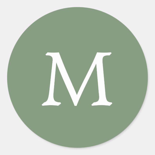 Simple Solid Colour Garden Green Monogram Wedding Classic Round Sticker (Front)