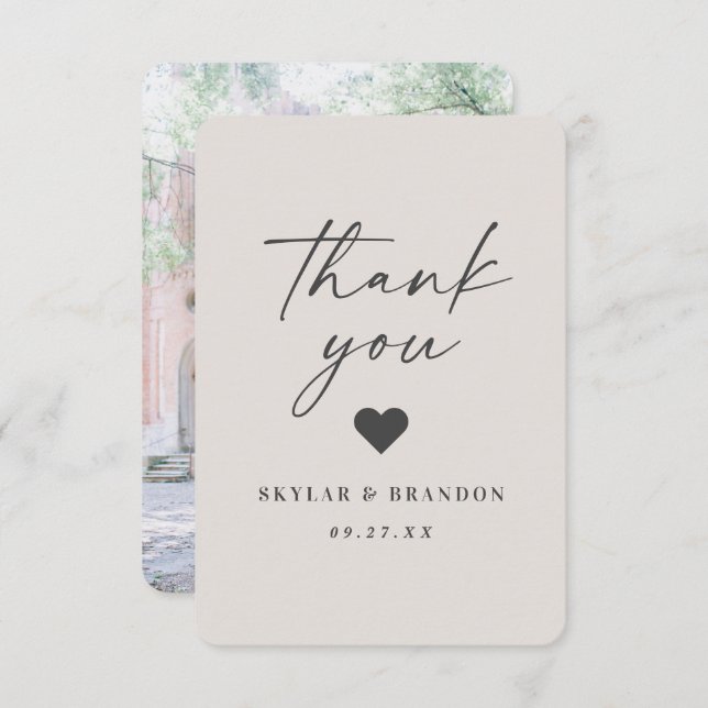Simple Solid Colour Gardenia Off-White Wedding Thank You Card (Front/Back)
