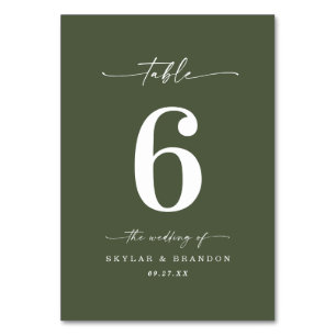 Simple Solid Colour Monstera Dark Green Wedding Table Number