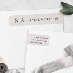 Simple Solid Colour Off-White Wedding Monogrammed Wrap Around Label