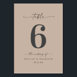Simple Solid Colour Sand Khaki Beige Wedding Table Number<br><div class="desc">Simple Solid Colour Sand Khaki Beige Wedding Dinner Table Numbers. This modern chic Table Card is simple classic and elegant with a plain solid background colour and a pretty signature script calligraphy font with tails. Shown in the Chic Sand Khaki Beige Colorway. Available in several colour options, or feel free...</div>