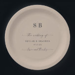 Simple Solid Colour Taupe Beige Monogrammed Weddin Paper Plate<br><div class="desc">Simple Solid Colour Taupe Beige Monogrammed Wedding Reception Personalized Paper plates. This modern wedding or any event Paper plates design is simple and minimal with a plain solid background colour and trendy signature calligraphy script fonts. Shown in the Taupe Beige Wedding Colour Palette. Also features a simple monogram on the...</div>