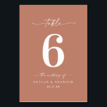 Simple Solid Colour Terracotta Clay Orange Wedding Table Number<br><div class="desc">Simple Solid Colour Terracotta Clay Orange Wedding Dinner Table Numbers. This modern chic Table Card is simple classic and elegant with a plain solid background colour and a pretty signature script calligraphy font with tails. Shown in the Chic Terracotta Orange Clay Colorway. Available in several colour options, or feel free...</div>