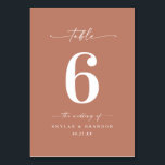 Simple Solid Colour Terracotta Clay Orange Wedding Table Number<br><div class="desc">Simple Solid Colour Terracotta Clay Orange Wedding Dinner Table Numbers. This modern chic Table Card is simple classic and elegant with a plain solid background colour and a pretty signature script calligraphy font with tails. Shown in the Chic Terracotta Orange Clay Colorway. Available in several colour options, or feel free...</div>