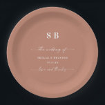 Simple Solid Colour Terracotta Monogrammed Wedding Paper Plate<br><div class="desc">Simple Solid Colour Terracotta Monogrammed Wedding Reception Personalized Paper Plates. This modern wedding or any event Paper Plate design is simple and minimal with a plain solid background colour and trendy signature calligraphy script fonts. Shown in the Clay terracotta Wedding Colour Palette. Also features a simple monogram on the top....</div>