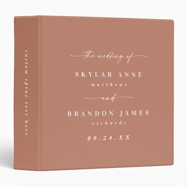 Simple Solid Colour Terracotta Wedding Photo Album Binder (Front/Spine)