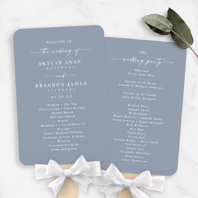 Simple Solid Dusty Blue Wedding Ceremony Program Hand Fan (Creator Uploaded)