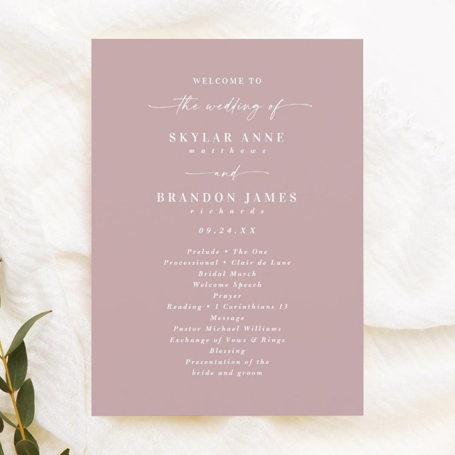 Simple Solid Dusty Mauve Wedding Ceremony Program (Creator Uploaded)