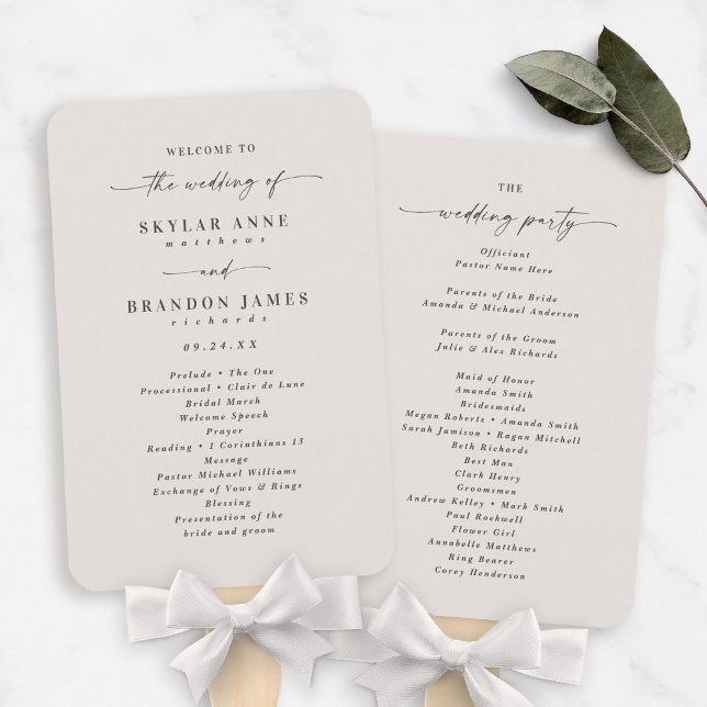 Simple Solid Off-White Wedding Ceremony Program Hand Fan (Creator Uploaded)