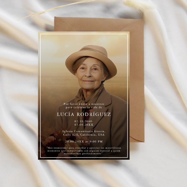 Simple Spanish Funeral Celebracion Memorial Photo Invitation (Creator Uploaded)