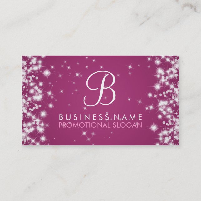 Simple Sparkle Monogram Berry Pink Business Card (Front)