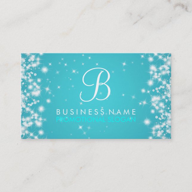 Simple Sparkle Monogram Turquoise Business Card (Front)
