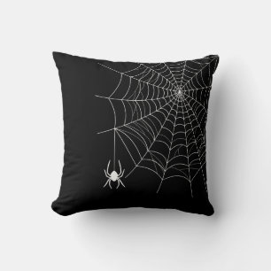 Simple Spider Web And Spider Black Halloween Throw Pillow