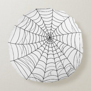 Simple Spider Web Cobweb Line Art Halloween Round Pillow