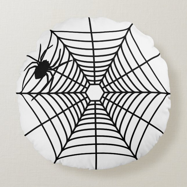 Simple Spiderweb With Spider Silhouette Halloween Round Pillow (Front)