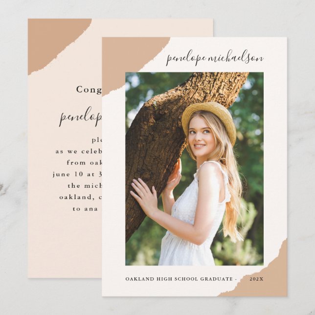 Simple Splashes Neutral Photo Graduation Party Invitation (Front/Back)