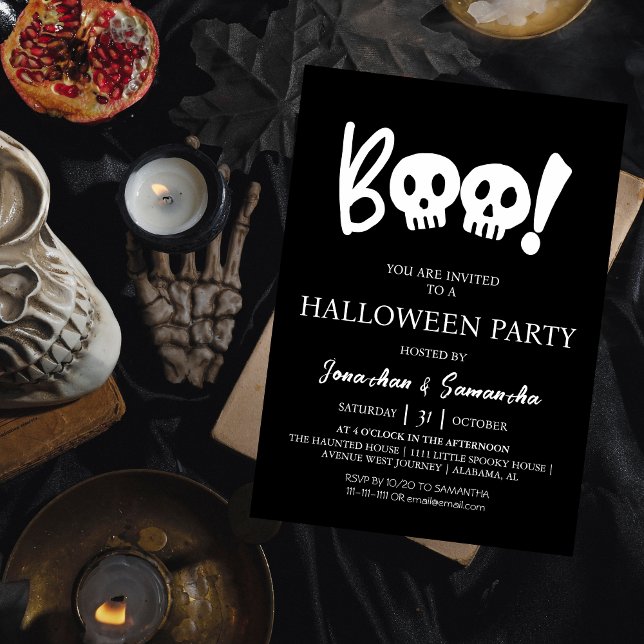 Simple Spooky Boo Skull Halloween Party Invitation (Creator Uploaded)