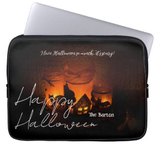 Simple Spooky dark Family Happy Halloween Laptop Sleeve