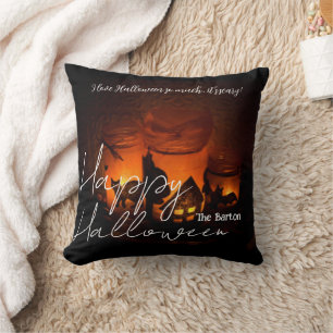 Simple Spooky dark Family Happy Halloween Throw Pillow