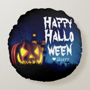 Simple Spooky Family Happy Halloween Pumpkin  Round Pillow