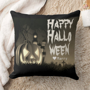 Simple Spooky Family Happy Halloween Pumpkin  Throw Pillow