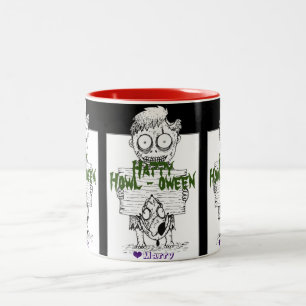 Simple Spooky Halloween Family Happy Howl-oween Two-Tone Coffee Mug