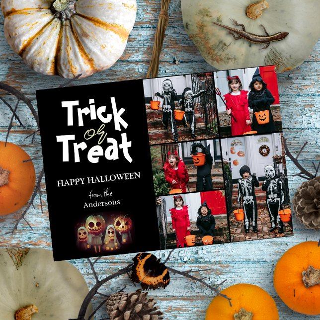 Simple Spooky pumpkin Halloween Photo Collage Holiday Card (Creator Uploaded)