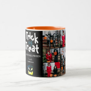 Simple Spooky pumpkin Halloween Photo Collage Two-Tone Coffee Mug