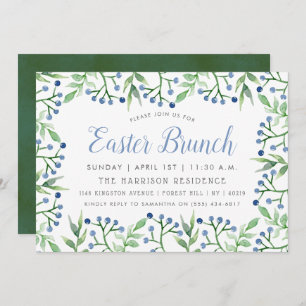 Simple Spring Blueberries Easter Brunch Invitation