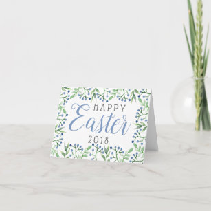 Simple Spring Blueberries Happy Easter Holiday Card