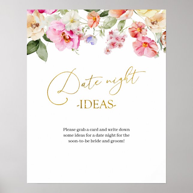 Simple Spring Floral Date Night Idea Game Sign (Front)