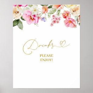 Simple Spring Floral Drinks Party Sign