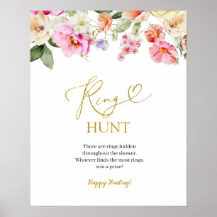 Simple Spring Floral Ring Hunt Game Sign