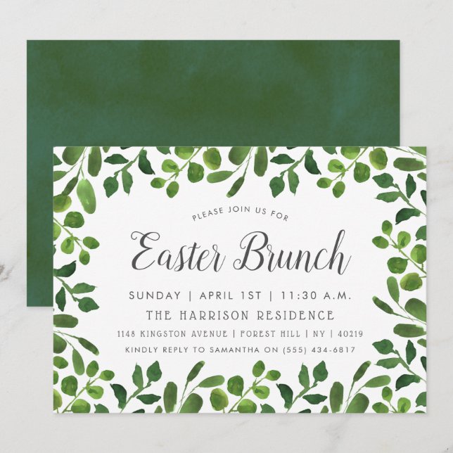 Simple Spring Foliage Easter Brunch Invitation (Front/Back)