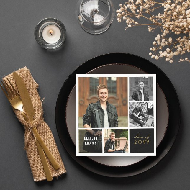 Simple Square Blocks 4 Photos Mod Graduation Party Napkin (Simple Minimalist Square Blocks 4 Photo Collage Modern Graduation Party Paper Napkins by fatfatin)