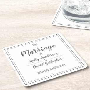 Simple Square Grey & White Design Square Paper Coaster