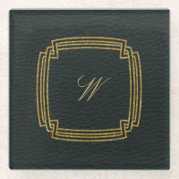 Simple Square Monogram on Dark Leather