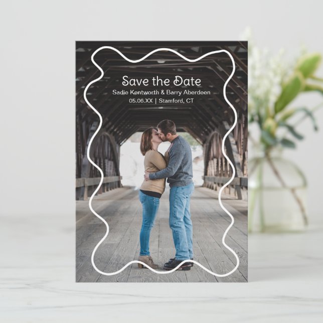 Simple Squiggle Frame Photo Modern Wedding Save The Date (Standing Front)