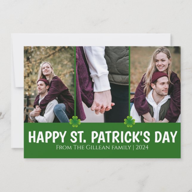 Simple St. patrick's day Shamrocks family 3 photo Holiday Card (Front)