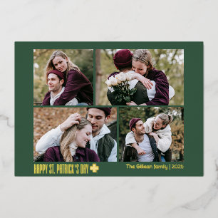 Simple St patricks day Shamrocks family 4 photo  Foil Holiday Card