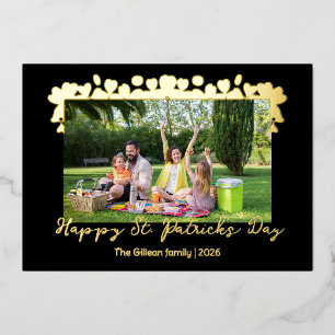 Simple St patricks day Shamrocks family photo Foil Holiday Card