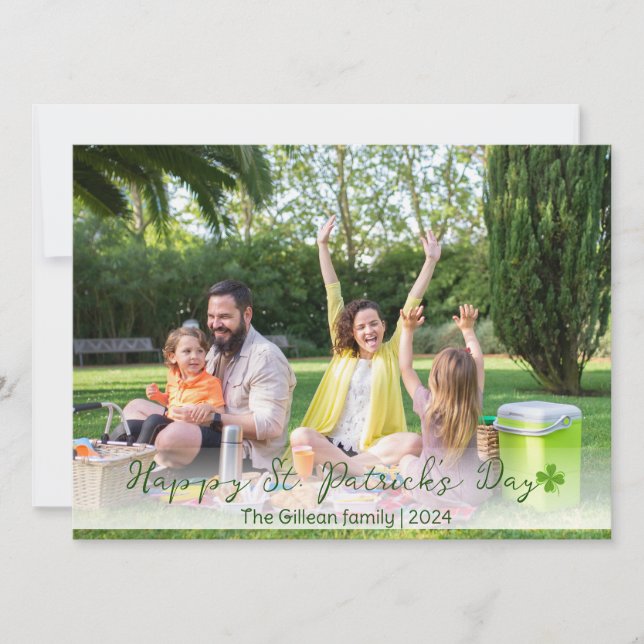 Simple St. patrick's day Shamrocks family photo Holiday Card (Front)