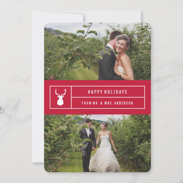 Simple Stag in Red Holiday Card (Front)