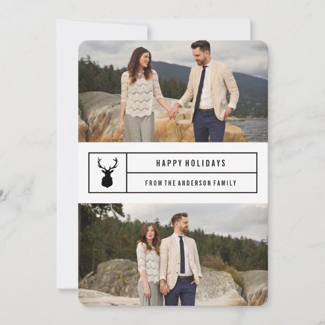 Simple Stag in White Holiday Card (Front)