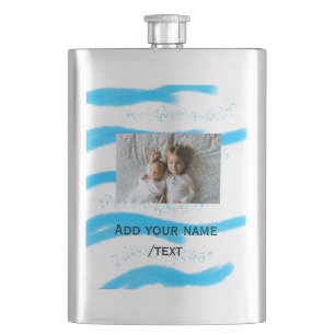 simple star sparkle glitter add photo custom text  hip flask