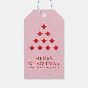 Simple star tree pink red Merry Christmas Gift Tags