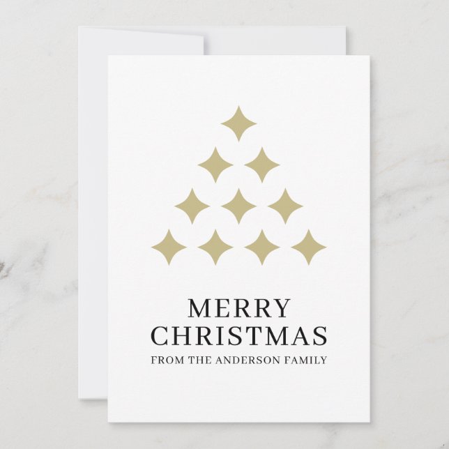 Simple star tree white Merry Christmas  Holiday Card (Front)