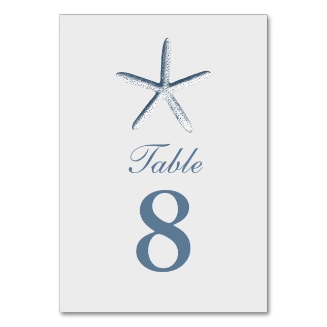 Simple Starfish Beach Wedding Table Numbers (Front)