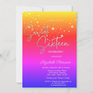 Simple Stars Ombre Sweet 16  Invitation